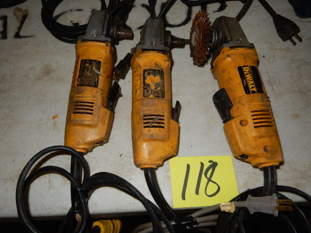 lot 118 image: Three DEWALT Four and One Half Inch Angle Grinders