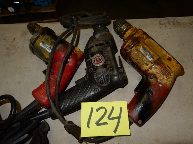 lot 124 image: Two Milwaukee and One Black and Decker 12 Inch Electric Reversible Drills