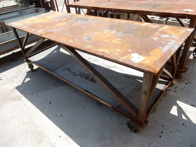 lot 216 image: Heavy Steel Table.  With bottom rack.. On wheels