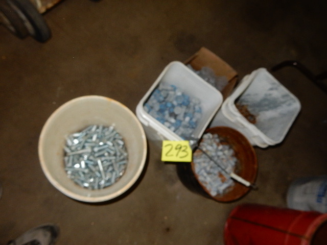 lot 293 image: 4 pails of 12 and 34 in Bolts washers and nuts