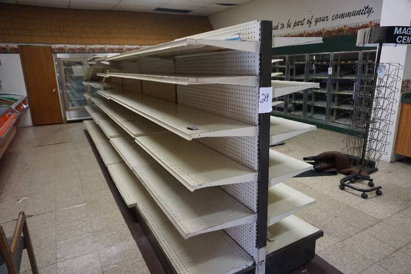 lot 29 image: Metal Retail Two Sided Shelving Unit