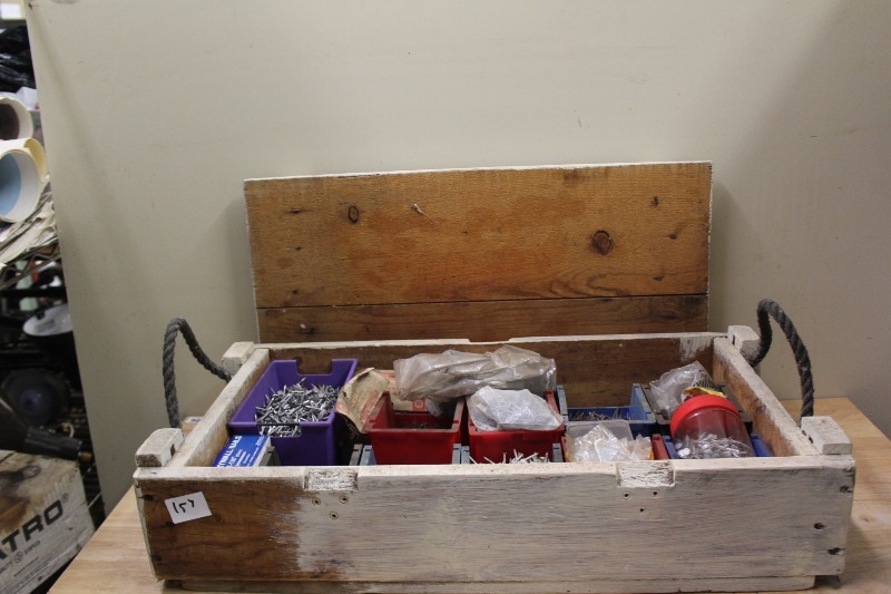 Huge lot of Nails in Wood Crate