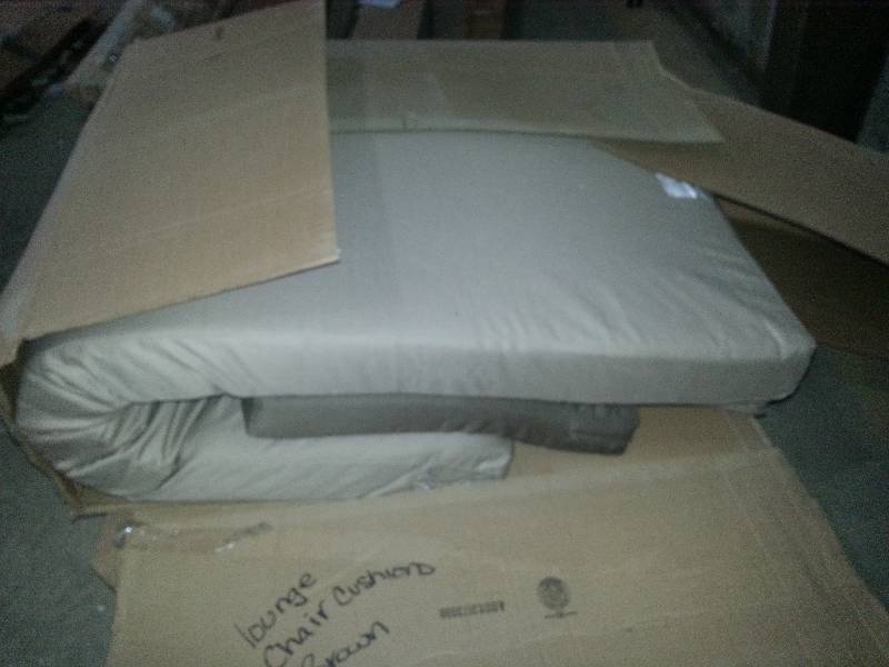 lot 115 image: Misc. Box of Tan and Brown Lounge Chair Cushions