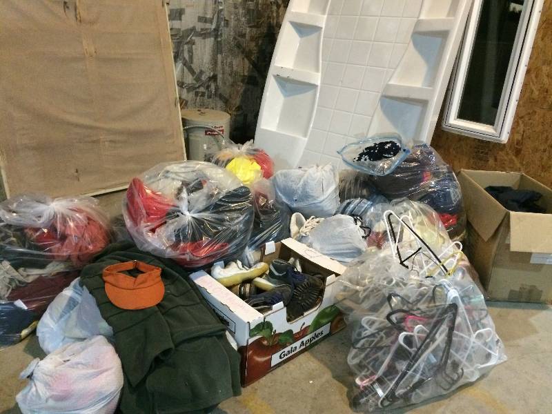 lot 365 image: Large Pile, Several Bags of Clothing, Including, new and Used