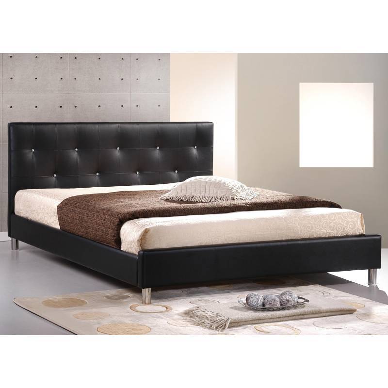 lot 117 image: Baxton Studio Barbara Black Full Size Bed with Crystal Button Tufting - Rails Only