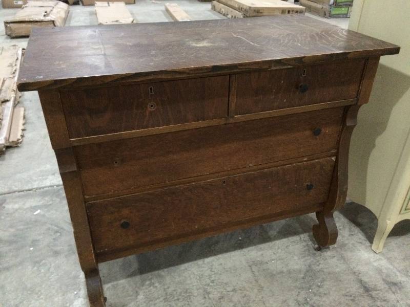 lot 51 image: Vintage Four Drawer Wood Dresser