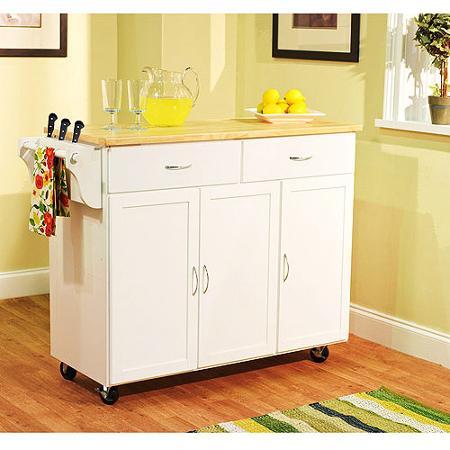 lot 214 image: Extra Large Kitchen Cart, White with Wood Top