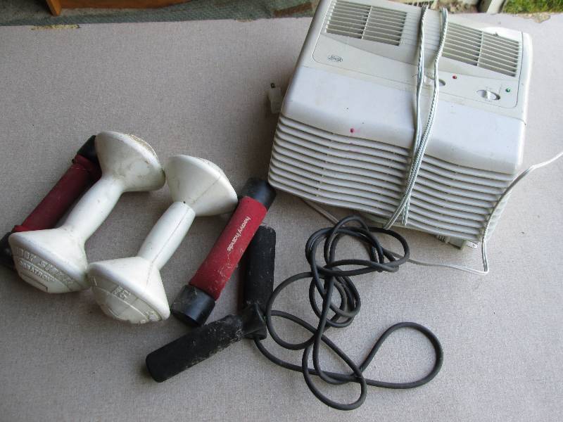 Lot of hand weights jumprope and an...