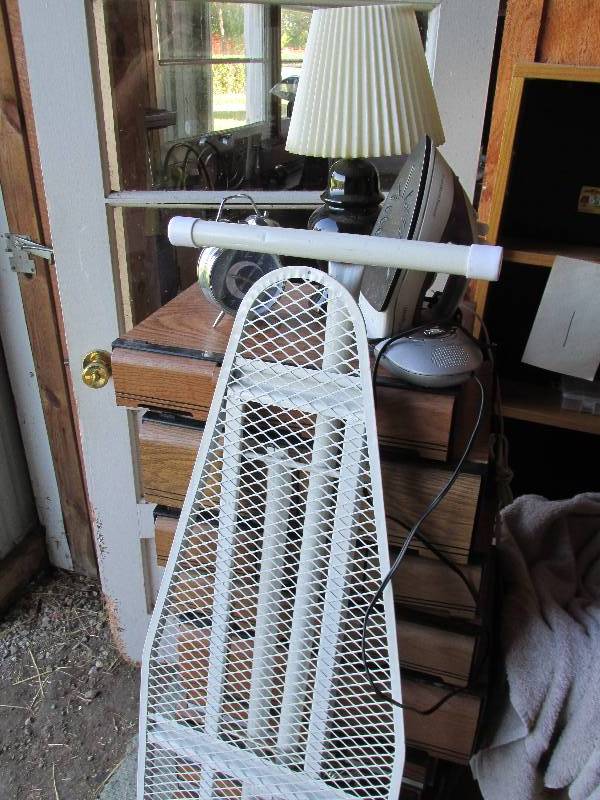 Ironing board, iron, alarm clock, l...