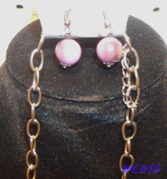 Pewter Silver and Purple Necklace and Earrings