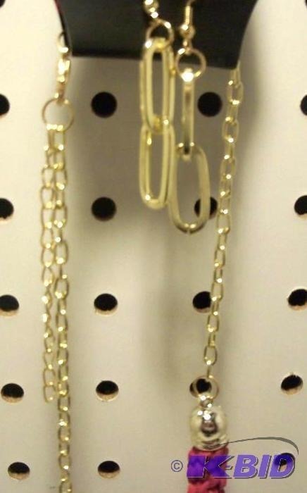 Gold and Pink Necklace and Earrings