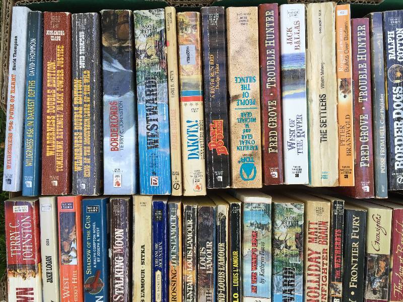 Large Box Lot of Western Paperback Novels Various Authors