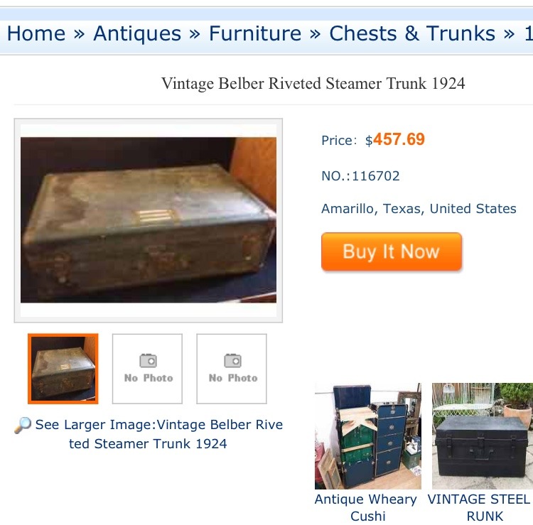 lot 15 image: Highly collectible and rare vintage steamer trunk 1924 valued at over $450