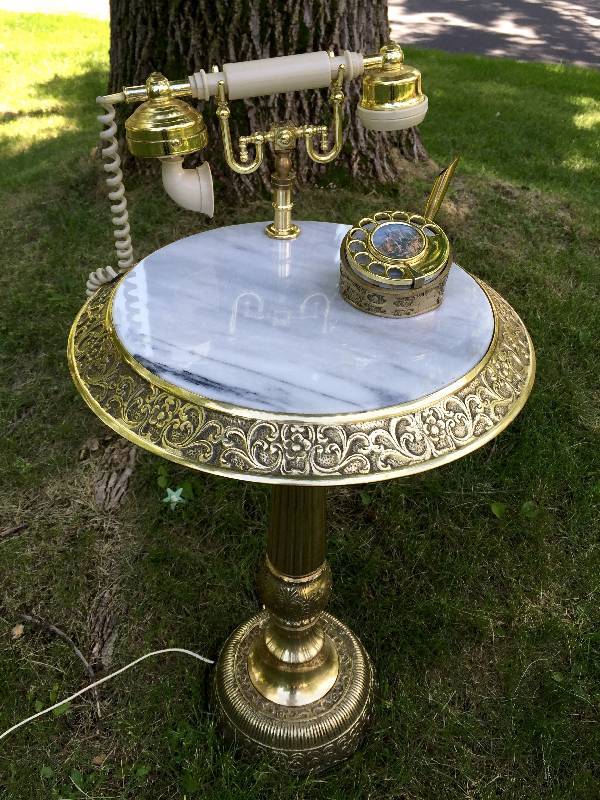 antique brass and marble phone table