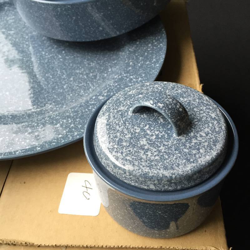 Mikasa Ultrastone 5 pc. Serving Set. Fabulous blue Color. Looks like cowboy enamelware.