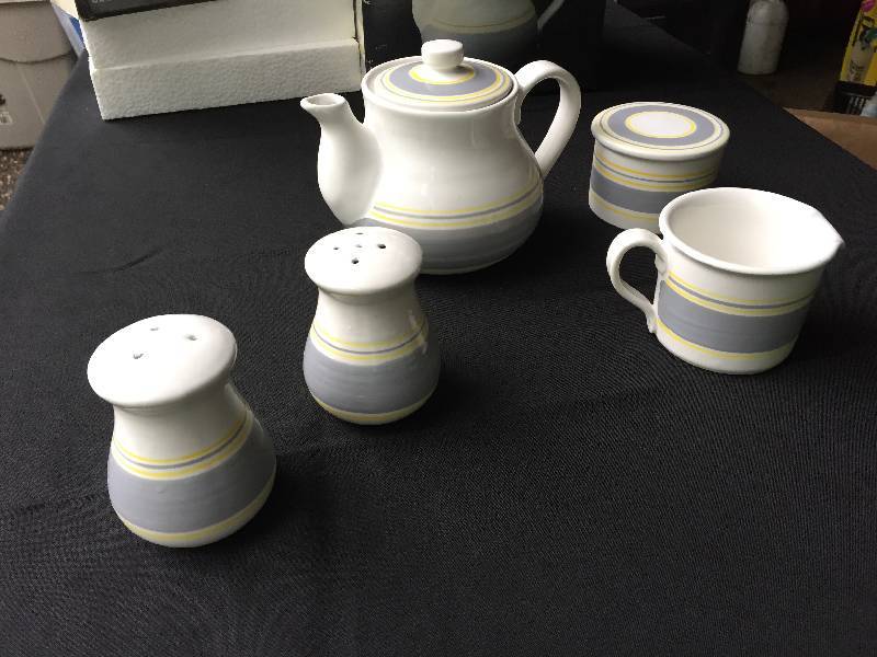 Tea Service with salt and Pepper. In the boxes.  Hand painted Italian.