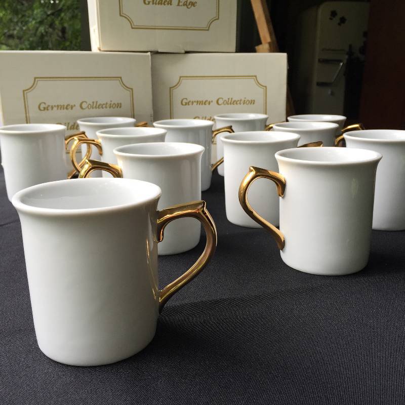 12 Germer Brazil Gilded Edge Mugs (NIB)