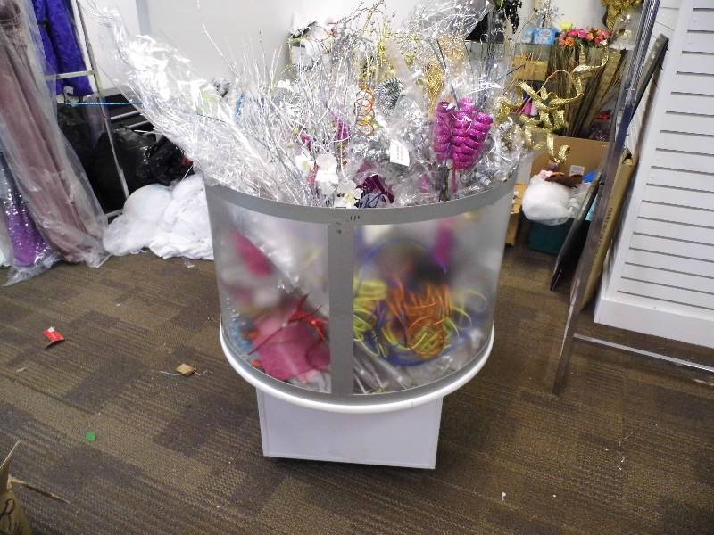 Round Rolling Display Bin with Contents