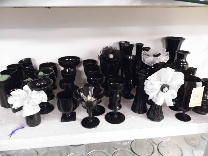 Assorted Black Glassware and Vases