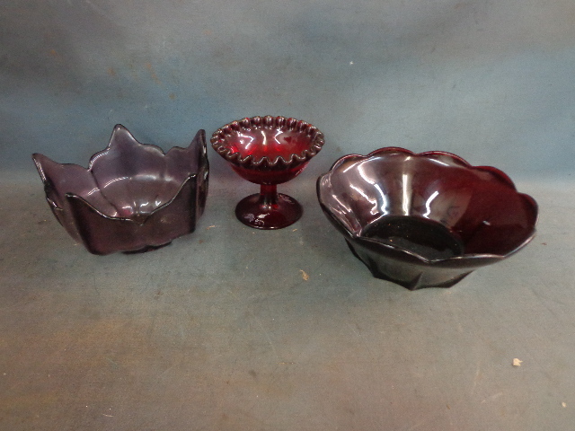 lot 55 image: Variety of Red and Purple Colored Glass Items