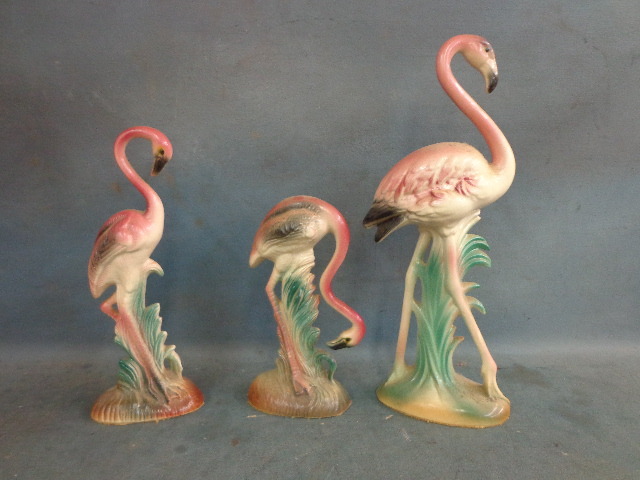 lot 86 image: Vintage Flamingo Set of three Statues