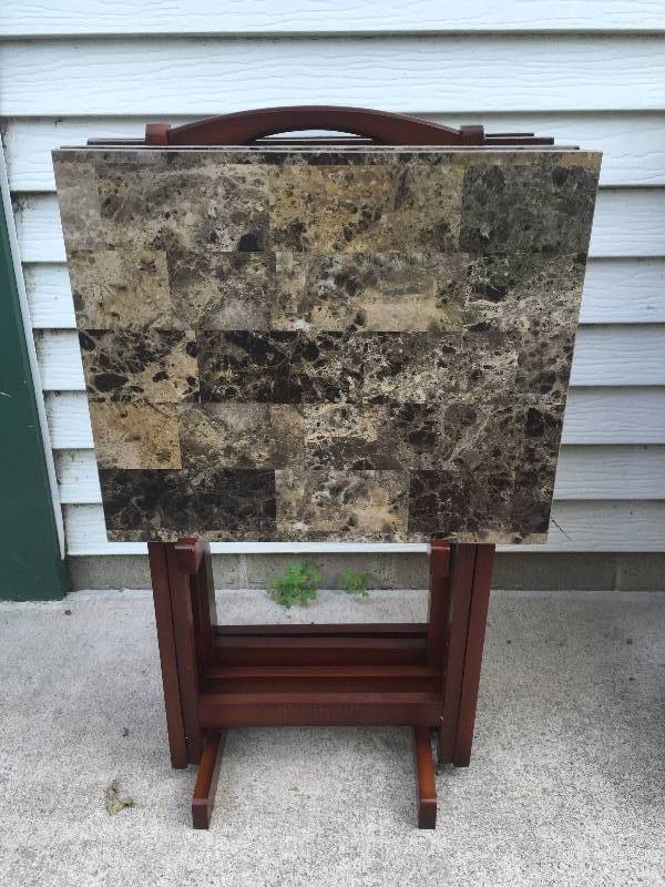 New 5pc Tray Set With Faux Marble Top