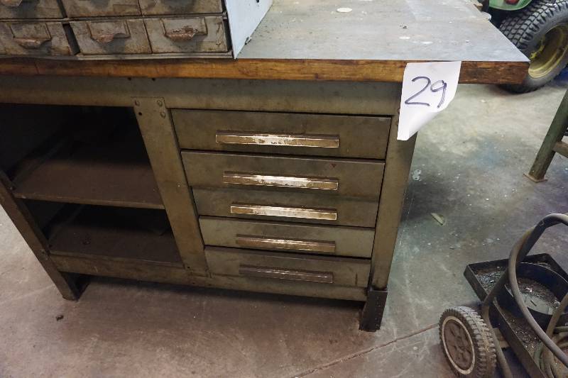 Metal Framed 5 Drawer Shop TableDesk With Wood Top