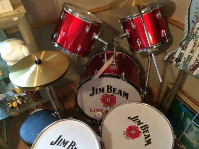 lot 2 image: Rare Find-Jim Beam Live Music Series 7 Piece Remo Drum Kit-VERY Cool Man Cave Piece