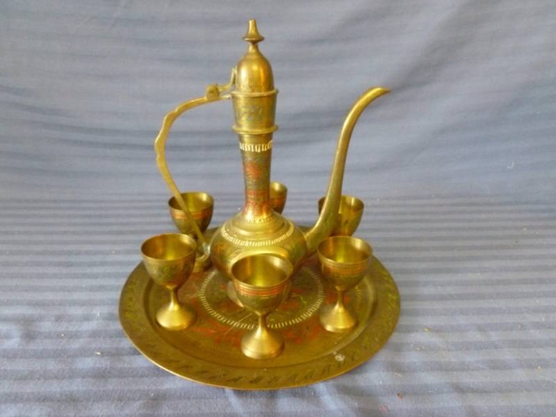lot 42 image: Vintage Cast Brass Beverage Set