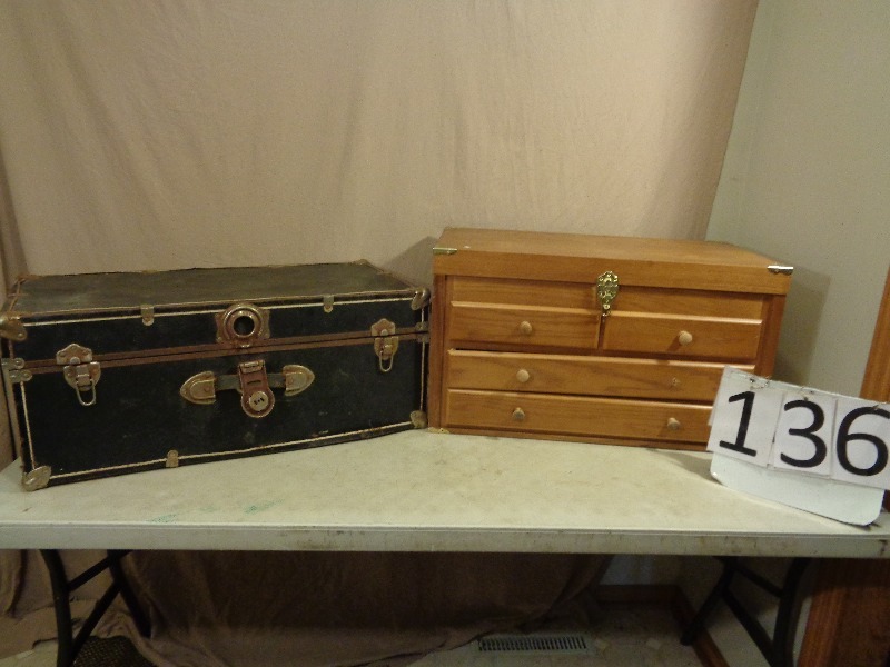 lot 136 image: Wood Jewelry Box and Trunk