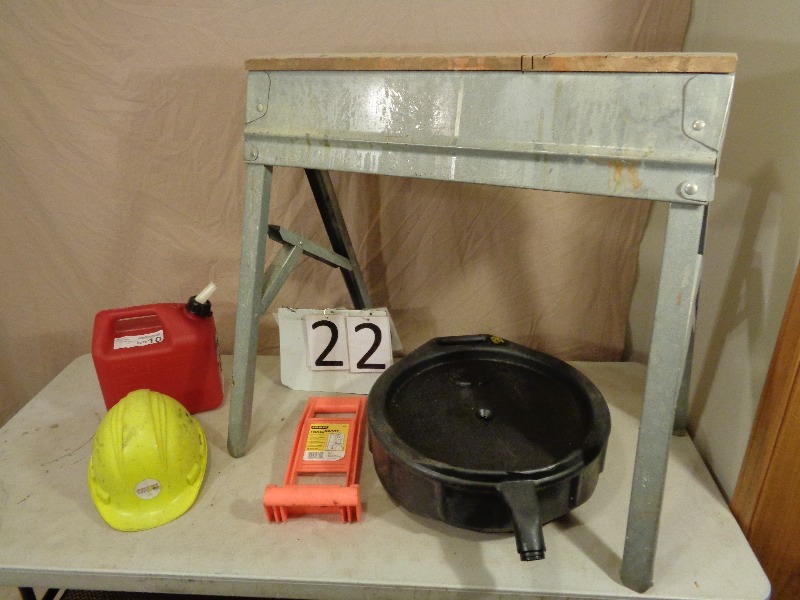 lot 22 image: Sawhorse, Drain Pan, Hard Hat, More