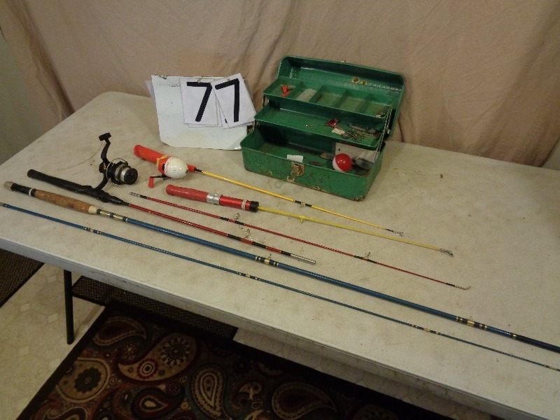 lot 77 image: Fishing Poles and Hiawatha Tackle Box