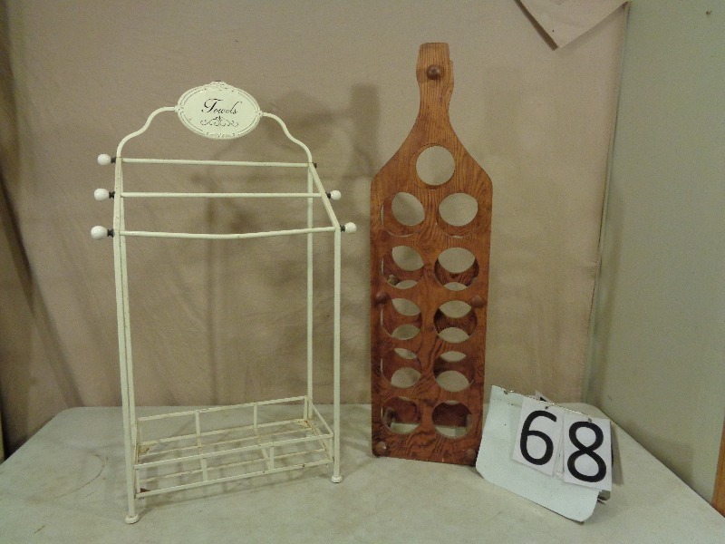 lot 68 image: Metal Towel Holder and Wood Wine Rack
