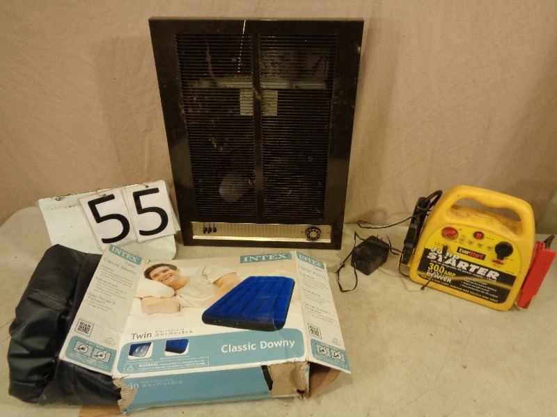lot 55 image: Wall Heater, Air Mattress, Jump Starter