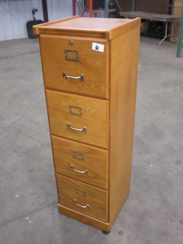 lot 6 image: Nice 4-Drawer Oak File Cabinet, Unl...