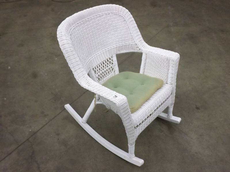 lot 73 image: Nice Wicker Porch Rocker With Cushi...
