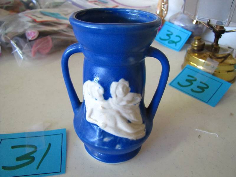 ceramic vase blue with white cameo unknown marking