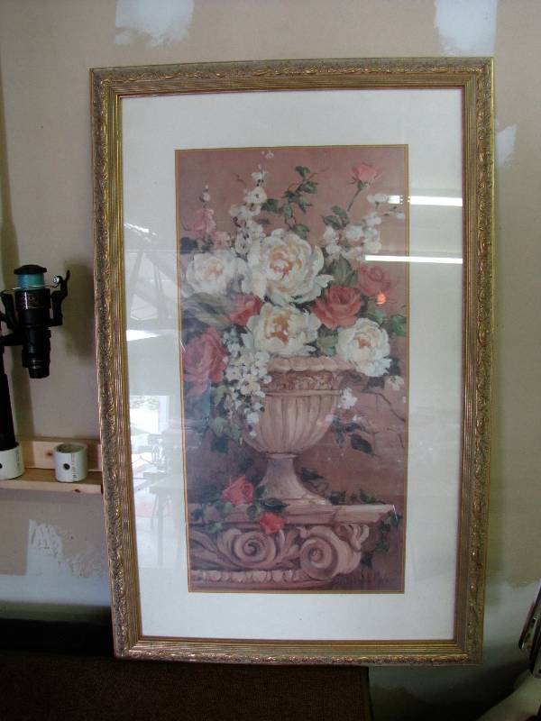 large framed floral print very nice frame