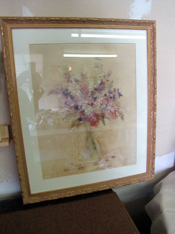 large framed floral print very nice frame