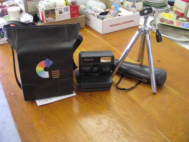 polaroid camera kodak bag and tripod