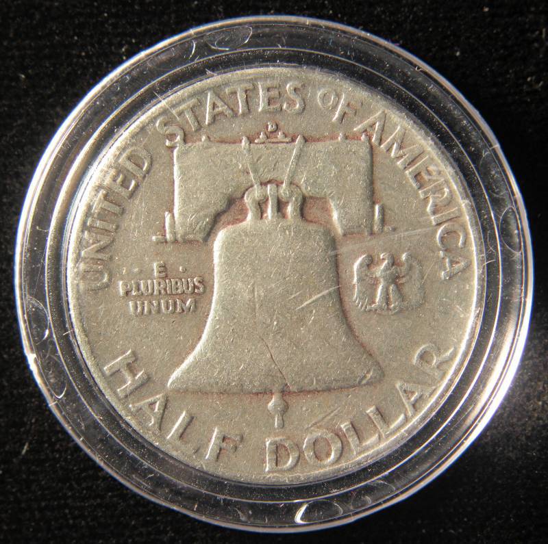 1954 D FRANKLIN SILVER HALF DOLLAR IN AIRTITE HOLDER