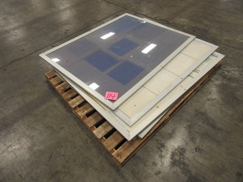 6, 50in x 38 in brushed metal framed and plexiglass window bulleting boards
