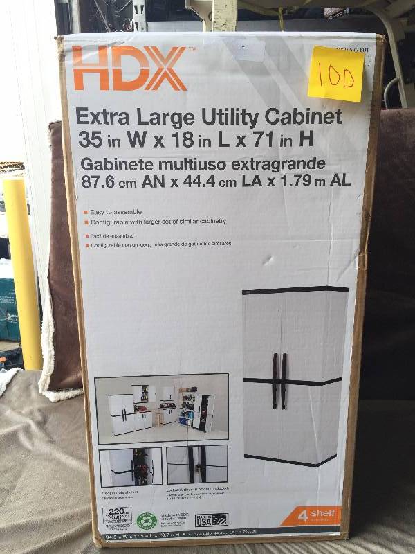 HDX 35 in. W 4-Shelf Plastic Multi-Purpose Tall Cabinet in Gray