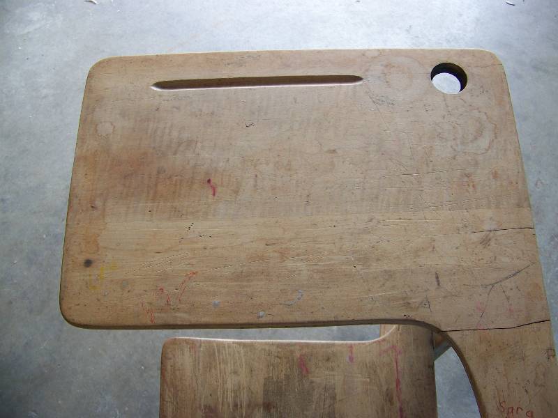 lot 15 image: Antique  Vintage School Desk with Ink Well Hole