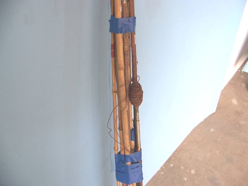lot 19 image: Vintage  Collectible  Collectable, Wood  Bamboo Fishing Poles and Open Face  Spinning Reel