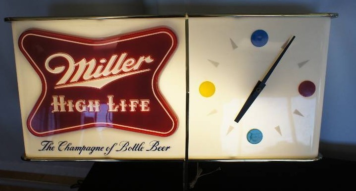 lot 27 image: Miller High Life Lighted Sign with Working Clock