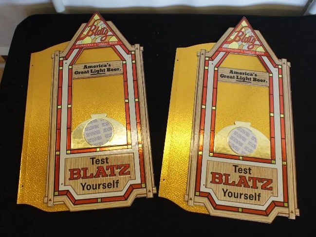 lot 64 image: (2) Blatz Beer Foldout Bottle Glorifiers