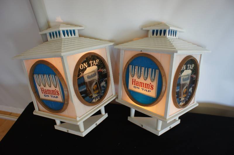 lot 133 image: (2) Hamms 3-sided Lamps