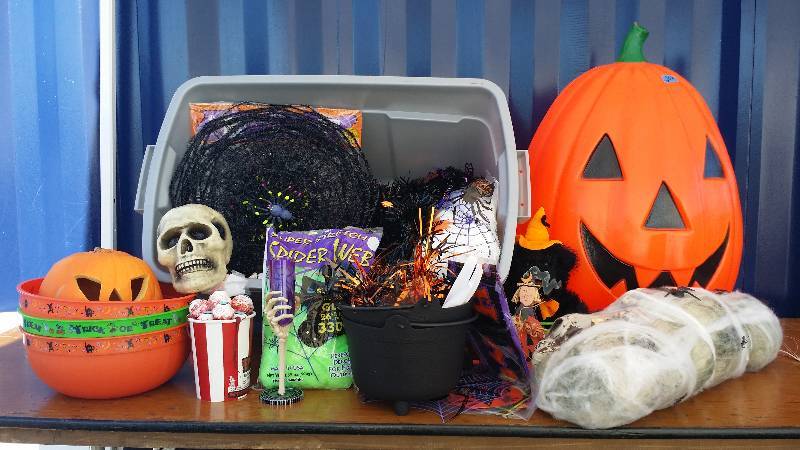 Lot of Halloween Decor Including Electric Pumpkin & Tote