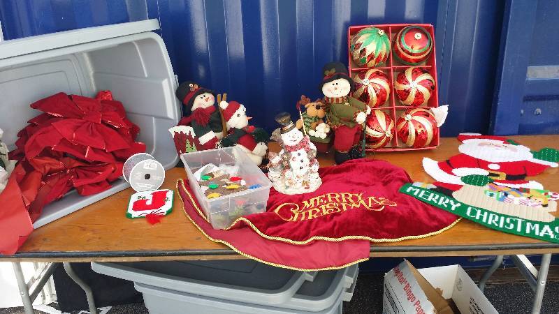 Lot of Christmas Decor Including 31 Gal. Tote